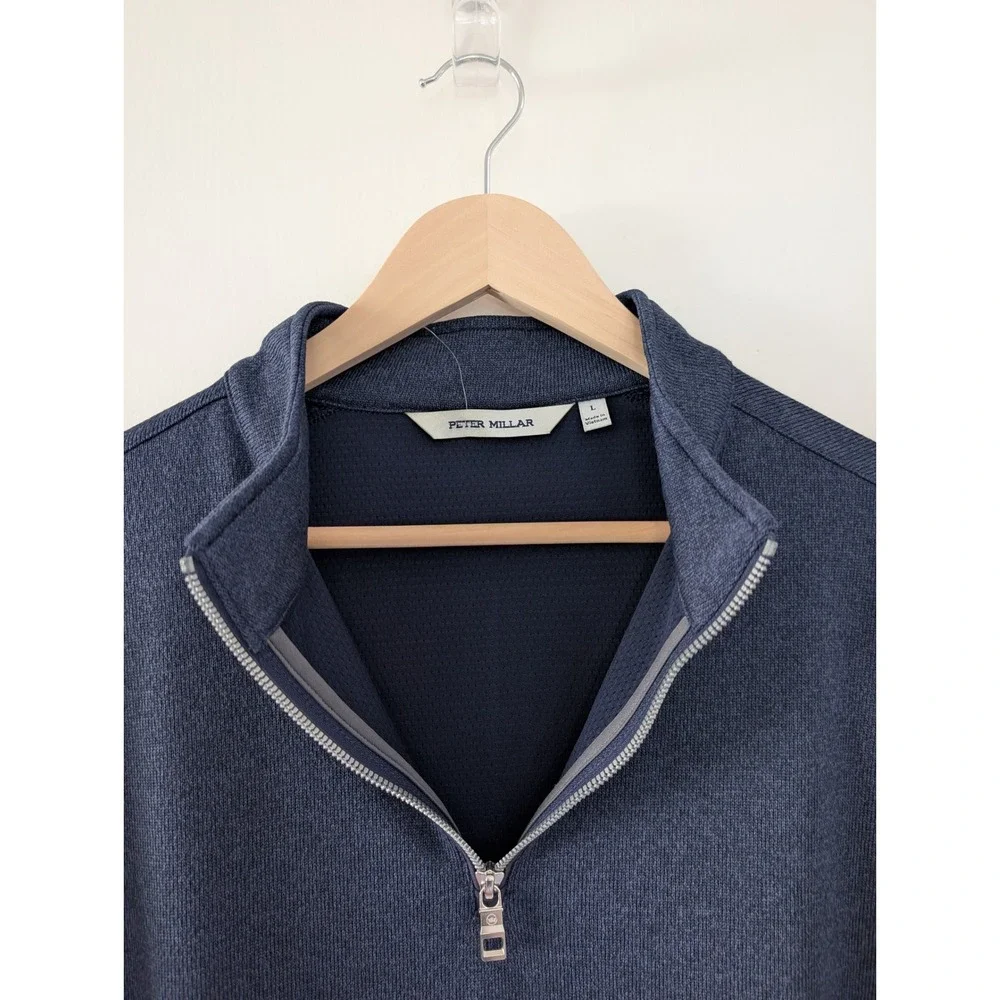 Peter Millar Navy Blue Heather Quarter Zip Pullover Sweater Men's L Gorpcore